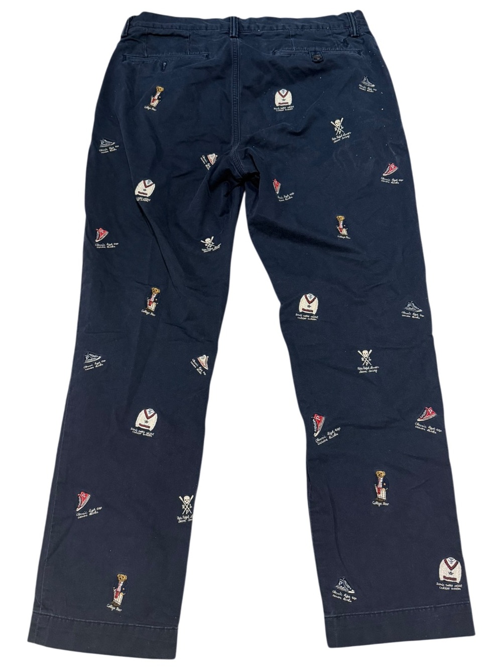 Polo Ralph Lauren College Bear Skull Crossbones Chino Pants Navy Blue Men 32x30